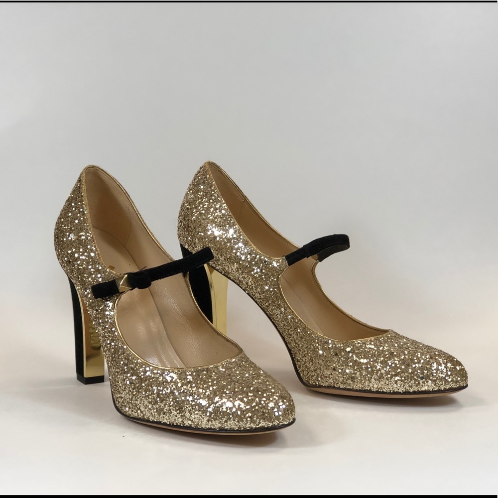 Kate Spade sparkly gold glitter mary janes